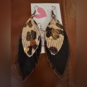 Leopard Print Feather Earrings